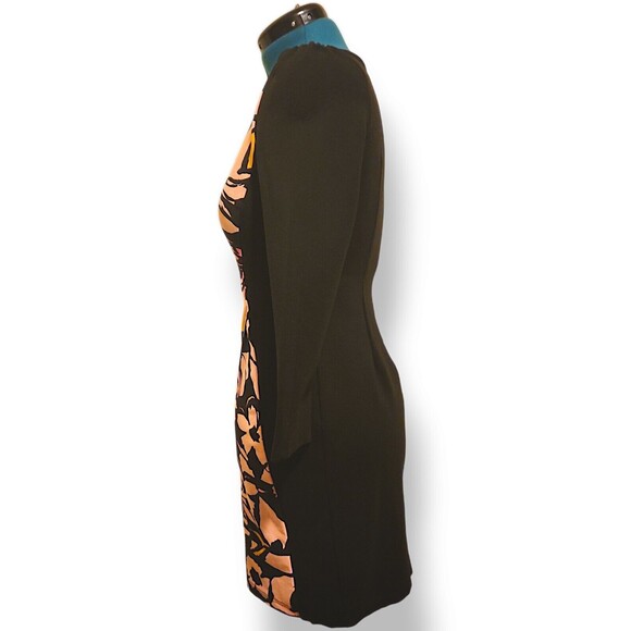 Gyalwana Floral Print Front Panel, Black Side and Back Career Dress  M - Picture 2 of 6